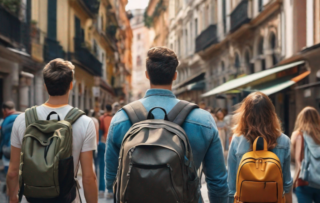Touristes explorant une ville avec des sacs à dos