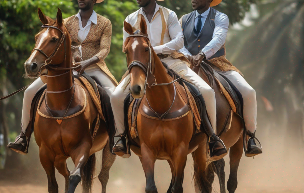 Cavaliers sur chevaux en Côte d'Ivoire, symbole de tourisme équestre