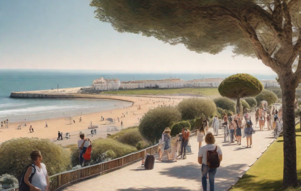 Vue panoramique du paysage de Royan avec des touristes en arrière-plan