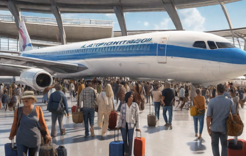 Foule de voyageurs à l'aéroport de la Tontouta