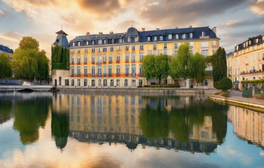 Enghien-les-Bains: paysage urbain avec lac et bâtiments