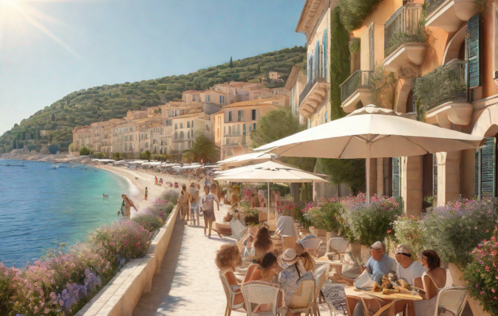 Touristes profitant du soleil sur la Côte d'Azur