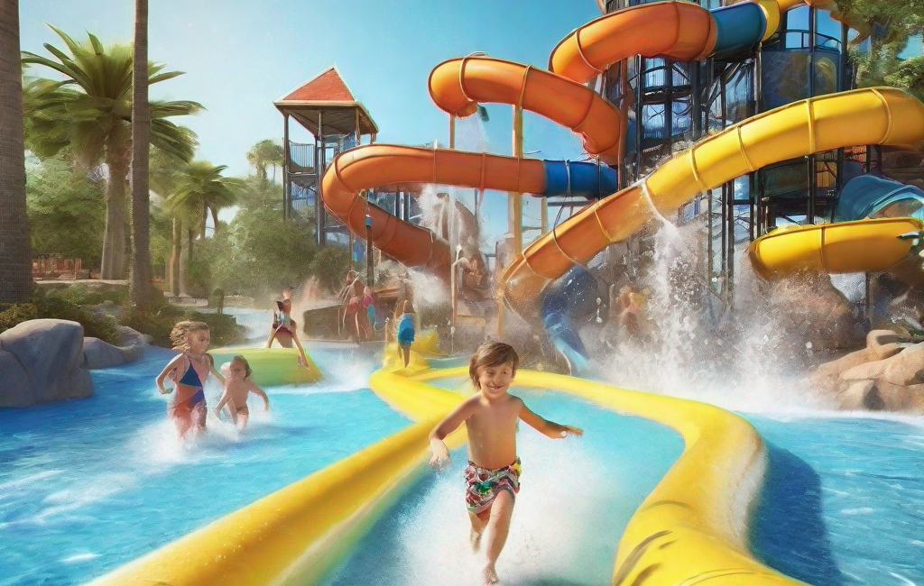 Famille s'amusant dans un parc aquatique