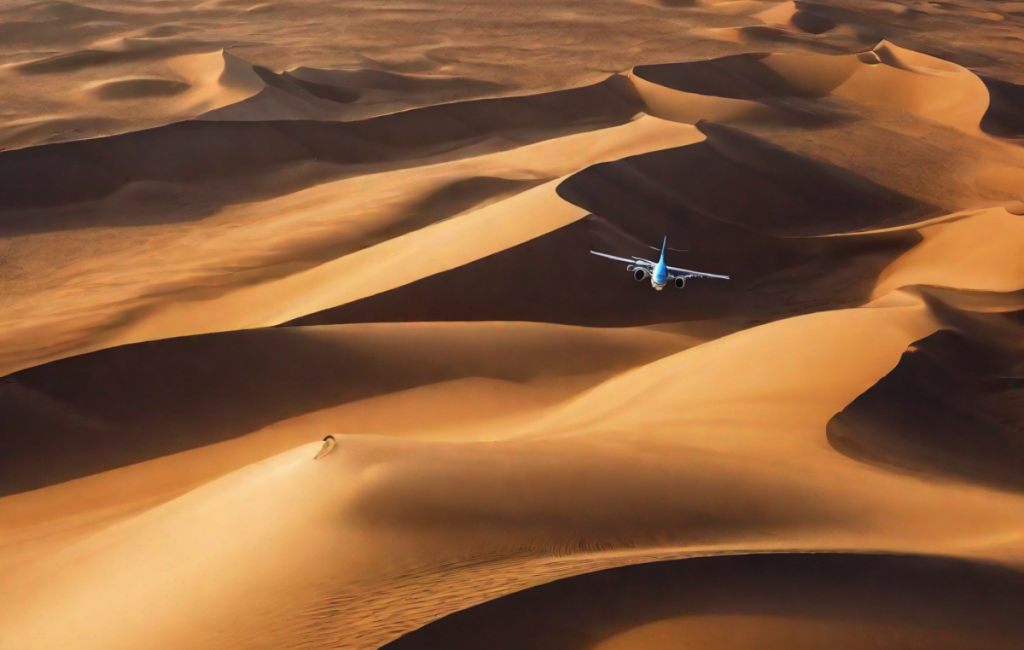 Avion survolant dunes sahariennes pour fêtes fin d'année