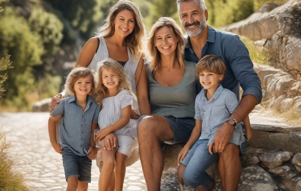 Famille heureuse profitant d'un week-end en Cévennes