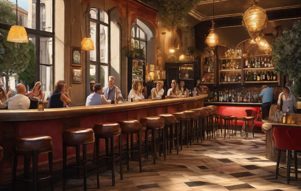 Bar animé avec des clients souriants à Montpellier