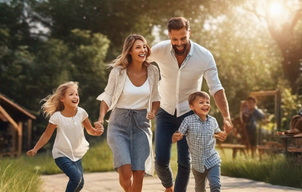 Famille s'amusant ensemble en plein air dans l'Hérault
