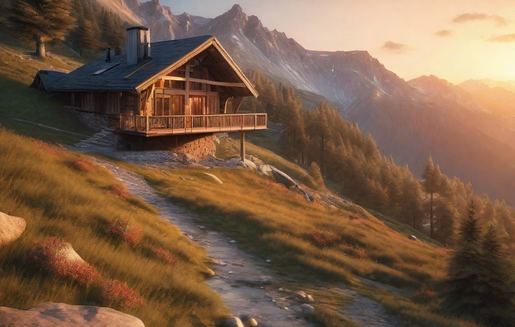 Refuge montagnard au crépuscule
