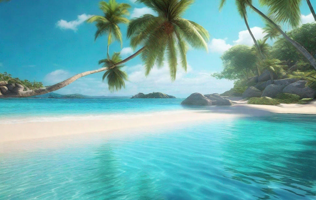 Plage tropicale, palmiers et eau turquoise scintillante
