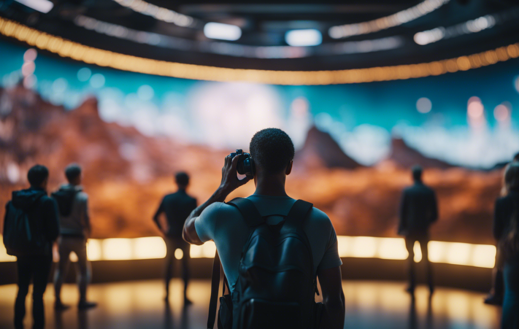 Visiteurs explorant des destinations virtuelles immersives