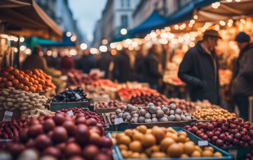 Un marché animé avec des stands de créations artistiques