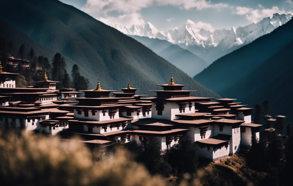 Un paysage bhoutanais avec montagnes majestueuses et monastères