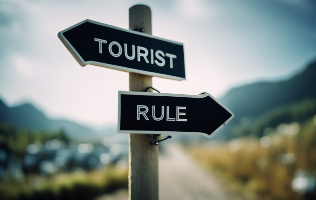 Un panneau de signalisation indiquant des règles touristiques