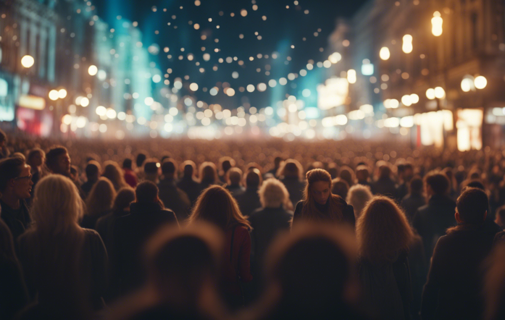 Foule euphorique dans un environnement festif chaotique