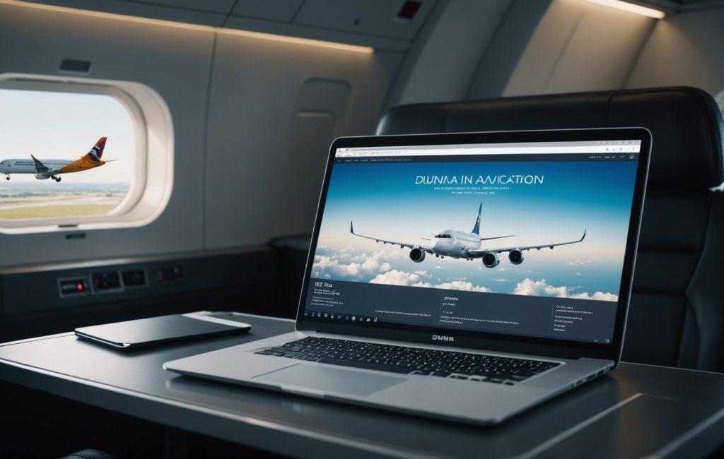 Logo de Dunia Aviation sur fond bleu