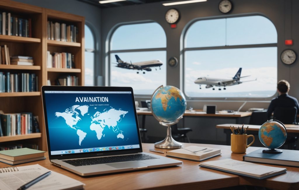 Logo de Dunia Aviation sur fond bleu