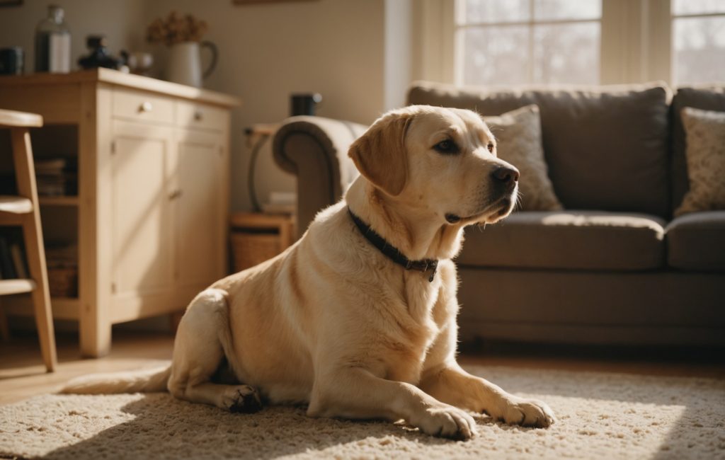 Labrador en pleine séance de dressage avec un maître