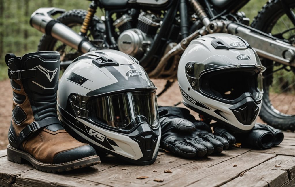 Moto tout terrain avec équipement adapté pour l'aventure