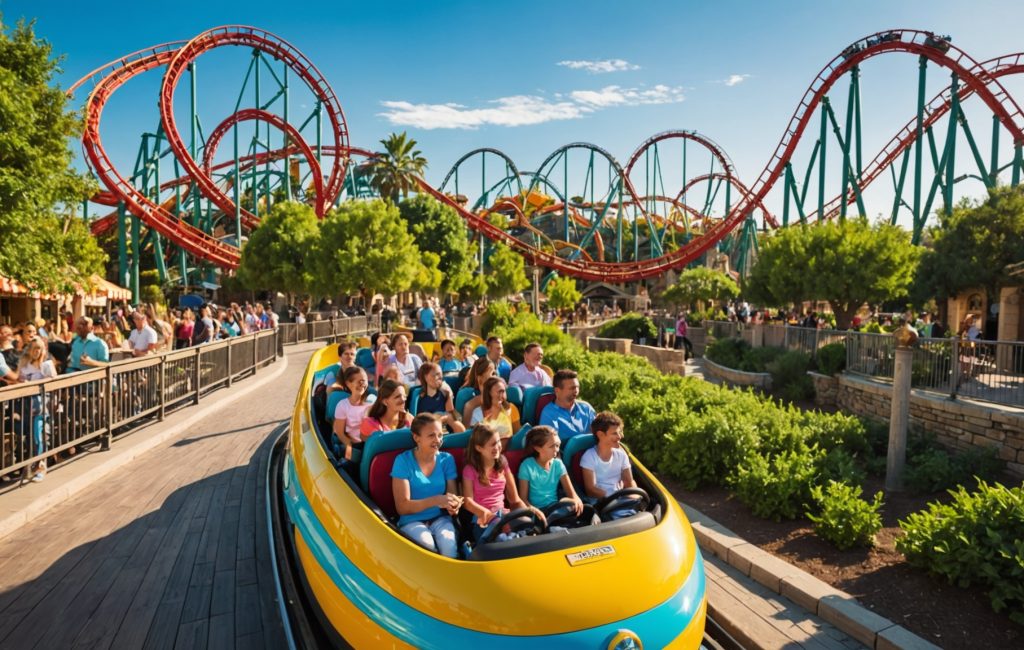 Famille s'amusant dans le parc d'attractions Port Aventura