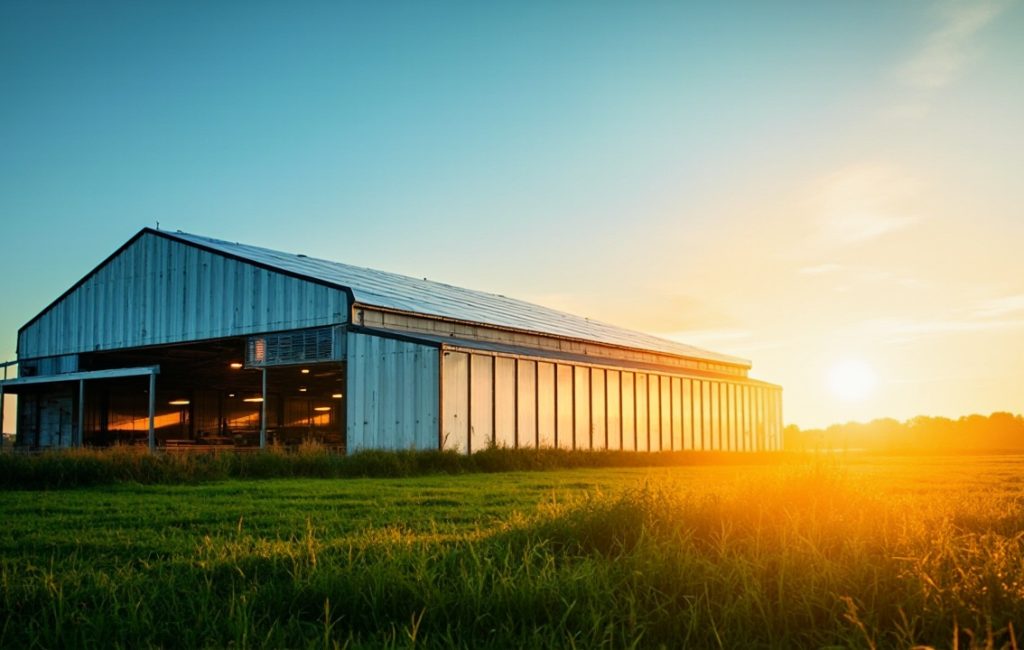 Batiment solaire moderne avec panneaux sur le toit